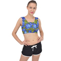 Flowers Pansy Background Purple V-back Sports Bra by Mariart