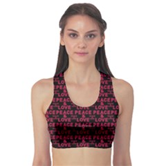 Peace And Love Typographic Print Pattern Sports Bra by dflcprintsclothing