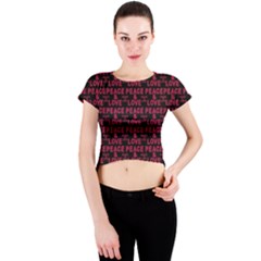 Peace And Love Typographic Print Pattern Crew Neck Crop Top by dflcprintsclothing