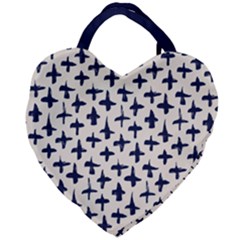 Pattern Ink Blue Navy Crosses Grunge Flesh And Navy Pattern Ink Crosses Grunge Flesh Beige Background Giant Heart Shaped Tote