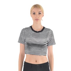Retro Psychedelic Waves Pattern 80s Black And White Cotton Crop Top by genx