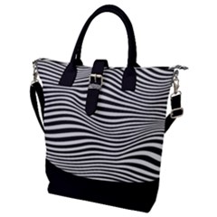 Retro Psychedelic Waves Pattern 80s Black And White Buckle Top Tote Bag by genx