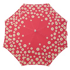 Flowers White Daisies Pattern Red Background Flowers White Daisies Pattern Red Bottom Straight Umbrellas by genx