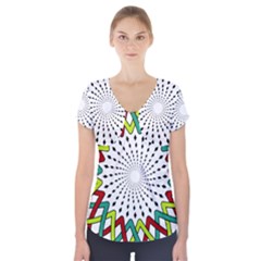 Round Star Colors Illusion Mandala Short Sleeve Front Detail Top by Mariart