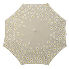 White Daisies Flower Pattern On Vintage Pastel Beige Background Retro Style Straight Umbrellas by genx