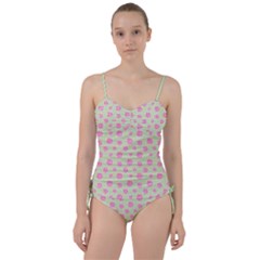 Roses Flowers Pink And Pastel Lime Green Pattern With Retro Dots Sweetheart Tankini Set by genx