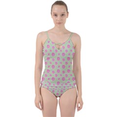Roses Flowers Pink And Pastel Lime Green Pattern With Retro Dots Cut Out Top Tankini Set by genx