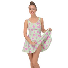 Roses Flowers Pink And Pastel Lime Green Pattern With Retro Dots Inside Out Casual Dress by genx