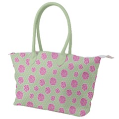 Roses Flowers Pink And Pastel Lime Green Pattern With Retro Dots Canvas Shoulder Bag by genx