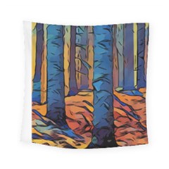 Woods Trees Abstract Scene Forest Square Tapestry (small) by Pakrebo