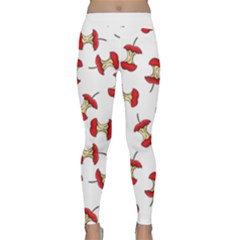 Red Apple Core Funny Retro Pattern Half On White Background Classic Yoga Leggings by genx