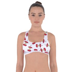 Red Apple Core Funny Retro Pattern Half On White Background Got No Strings Sports Bra by genx