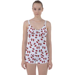 Red Apple Core Funny Retro Pattern Half On White Background Tie Front Two Piece Tankini by genx