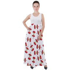 Red Apple Core Funny Retro Pattern Half On White Background Empire Waist Velour Maxi Dress by genx