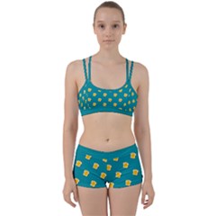 Toast With Cheese Funny Retro Pattern Turquoise Green Background Perfect Fit Gym Set by genx