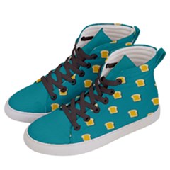 Toast With Cheese Funny Retro Pattern Turquoise Green Background Women s Hi-top Skate Sneakers by genx