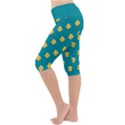 Toast With Cheese Funny Retro Pattern Turquoise Green Background Lightweight Velour Cropped Yoga Leggings View2