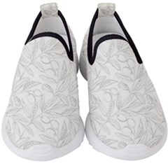 Organic Olive Leaves Pattern Hand Drawn Black And White Kids  Slip On Sneakers by genx
