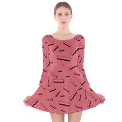 Funny Bacon Slices Pattern Infidel Vintage Red Meat Background  Long Sleeve Velvet Skater Dress by genx
