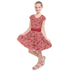 Funny Bacon Slices Pattern Infidel Vintage Red Meat Background  Kids  Short Sleeve Dress by genx