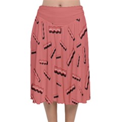 Funny Bacon Slices Pattern Infidel Vintage Red Meat Background  Velvet Flared Midi Skirt by genx