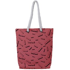 Funny Bacon Slices Pattern Infidel Vintage Red Meat Background  Full Print Rope Handle Tote (small) by genx