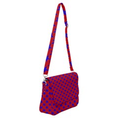 Blue Stars Pattern On Red Shoulder Bag With Back Zipper by BrightVibesDesign