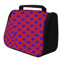 Blue Stars Pattern On Red Full Print Travel Pouch (small) by BrightVibesDesign