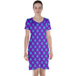 Turquoise Stars Pattern On Purple Short Sleeve Nightdress