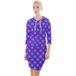 Turquoise Stars Pattern On Purple Quarter Sleeve Hood Bodycon Dress