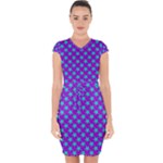 Turquoise Stars Pattern On Purple Capsleeve Drawstring Dress 