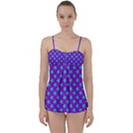 Turquoise Stars Pattern On Purple Babydoll Tankini Set