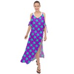 Turquoise Stars Pattern On Purple Maxi Chiffon Cover Up Dress