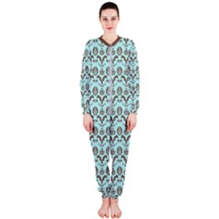 Easter Damask Pattern Robins Egg Blue And Brown Onepiece Jumpsuit (ladies)  by emilyzragz