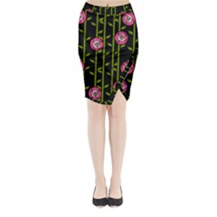 Abstract Rose Garden Midi Wrap Pencil Skirt