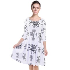 Black And White Ethnic Design Print Quarter Sleeve Waist Band Dress by dflcprintsclothing