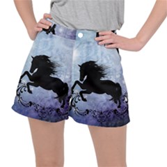 Wonderful Black Horse Silhouette On Vintage Background Stretch Ripstop Shorts