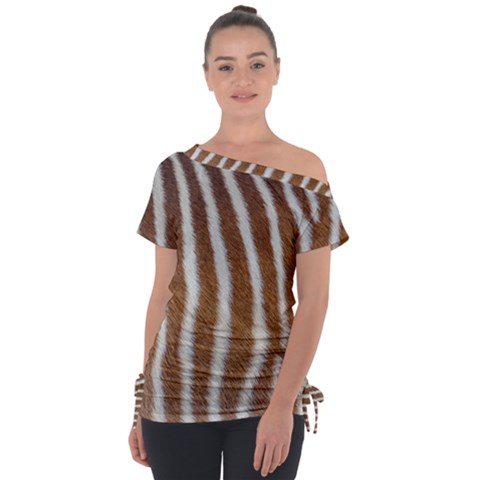 Skin Zebra Striped White Brown Tie-up Tee by Pakrebo