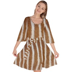 Skin Zebra Striped White Brown Velour Kimono Dress by Pakrebo