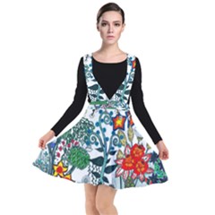 Moon And Flowers Abstract Plunge Pinafore Dress by okhismakingart