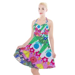 Plant Abstract Halter Party Swing Dress  by okhismakingart