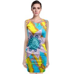 Tie-dye Flower And Butterflies Sleeveless Velvet Midi Dress by okhismakingart