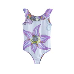 Flower And Insects Kids  Frill Swimsuit by okhismakingart