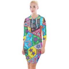 Stained Glass Flowers  Quarter Sleeve Hood Bodycon Dress by okhismakingart