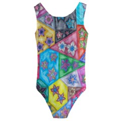 Stained Glass Flowers  Kids  Cut-out Back One Piece Swimsuit by okhismakingart