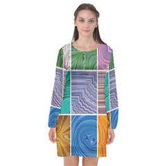 Electric Field Art Collage I Long Sleeve Chiffon Shift Dress  by okhismakingart