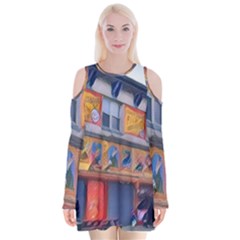 Coney Island Freak Show Velvet Long Sleeve Shoulder Cutout Dress