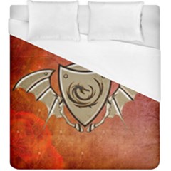 Wonderful Dragon On A Shield With Wings Duvet Cover (king Size) by FantasyWorld7