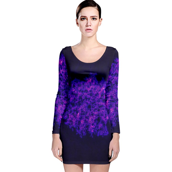 Queen Annes Lace in Blue and Purple Long Sleeve Velvet Bodycon Dress