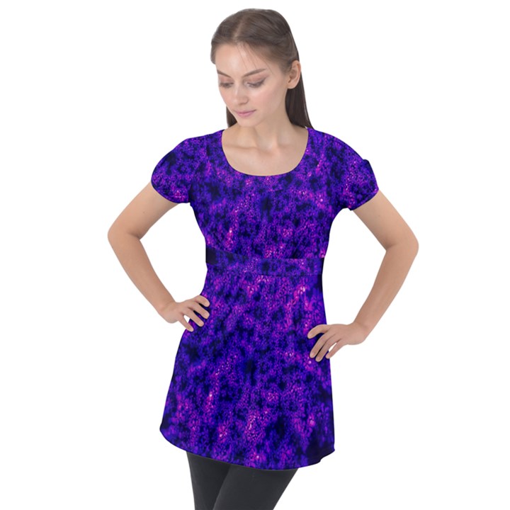 Queen Annes Lace in Blue and Purple Puff Sleeve Tunic Top